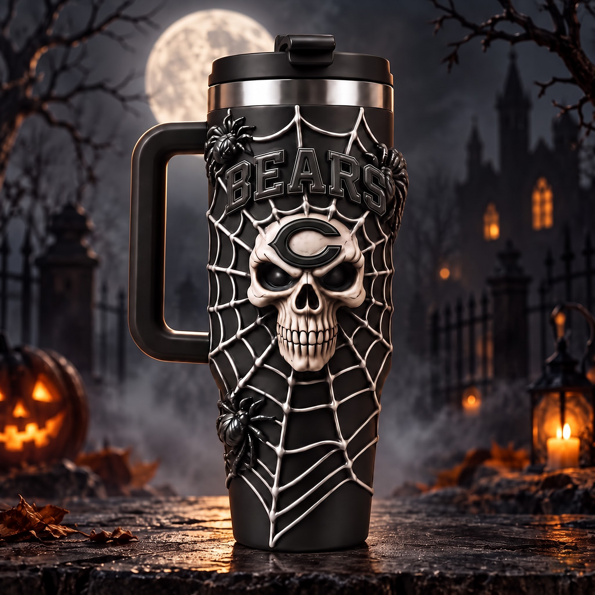 Premium NFL x CHI Skull 40oz Tumbler With Straw