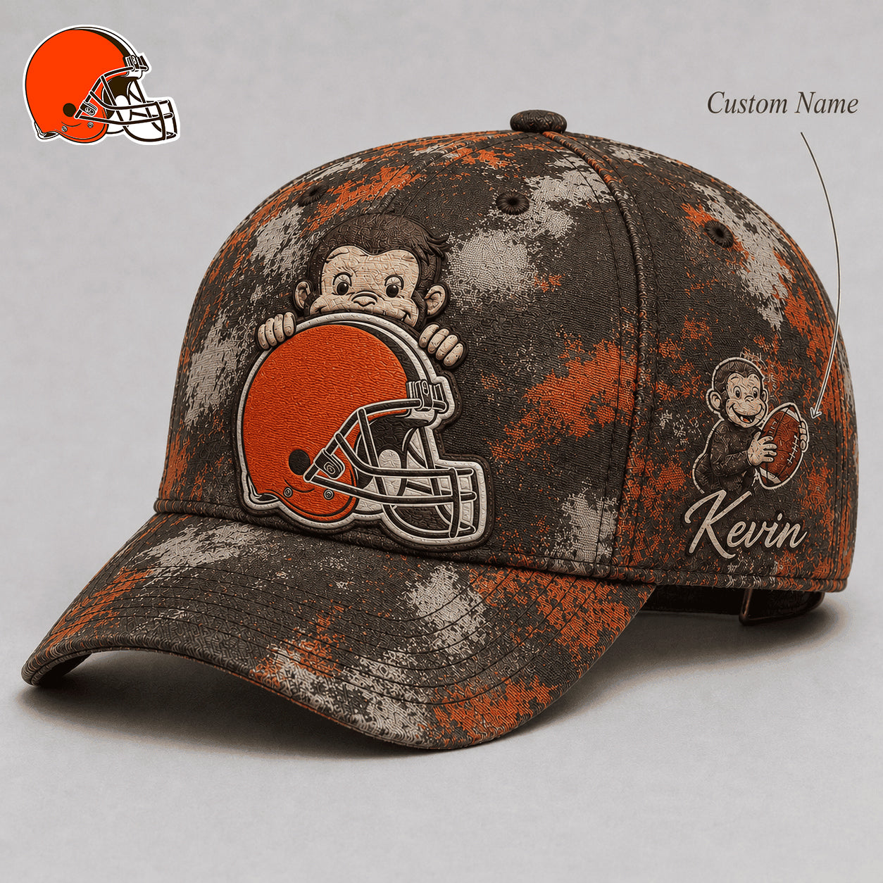 Premium NFL x CLE Curious George Custom Name Classic Cap For Passionate Game Day
