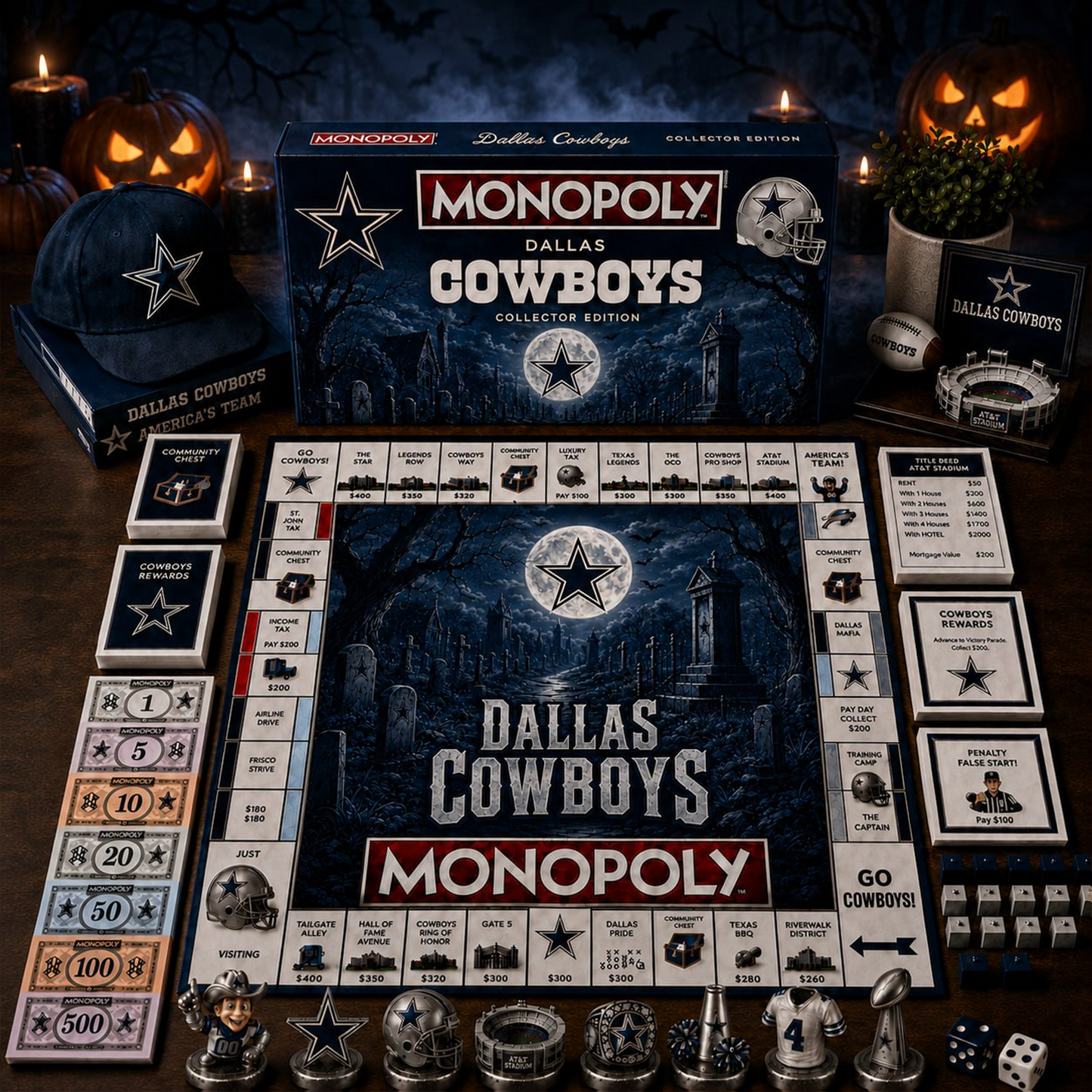 Premium NFL x DAL Halloween Theme Monopoly Collector Edition Board Game