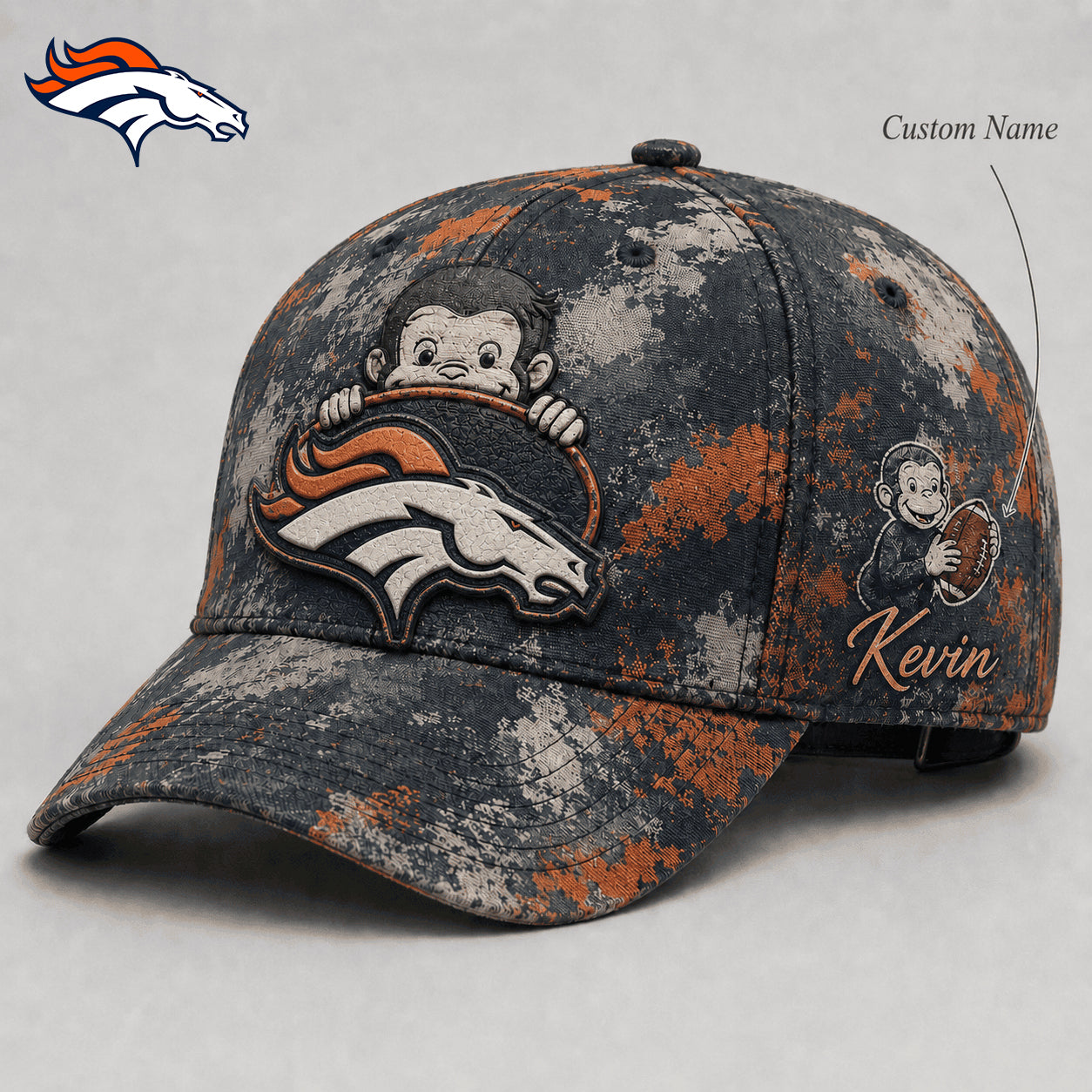 Premium NFL x DEN Curious George Custom Name Classic Cap For Passionate Game Day