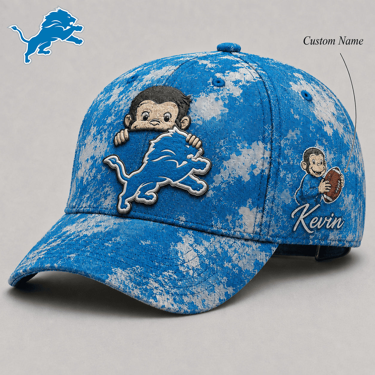 Premium NFL x DET Curious George Custom Name Classic Cap For Passionate Game Day
