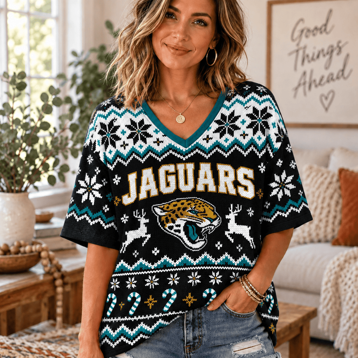 Premium NFL x JAX Christmas V-Neck Shirt