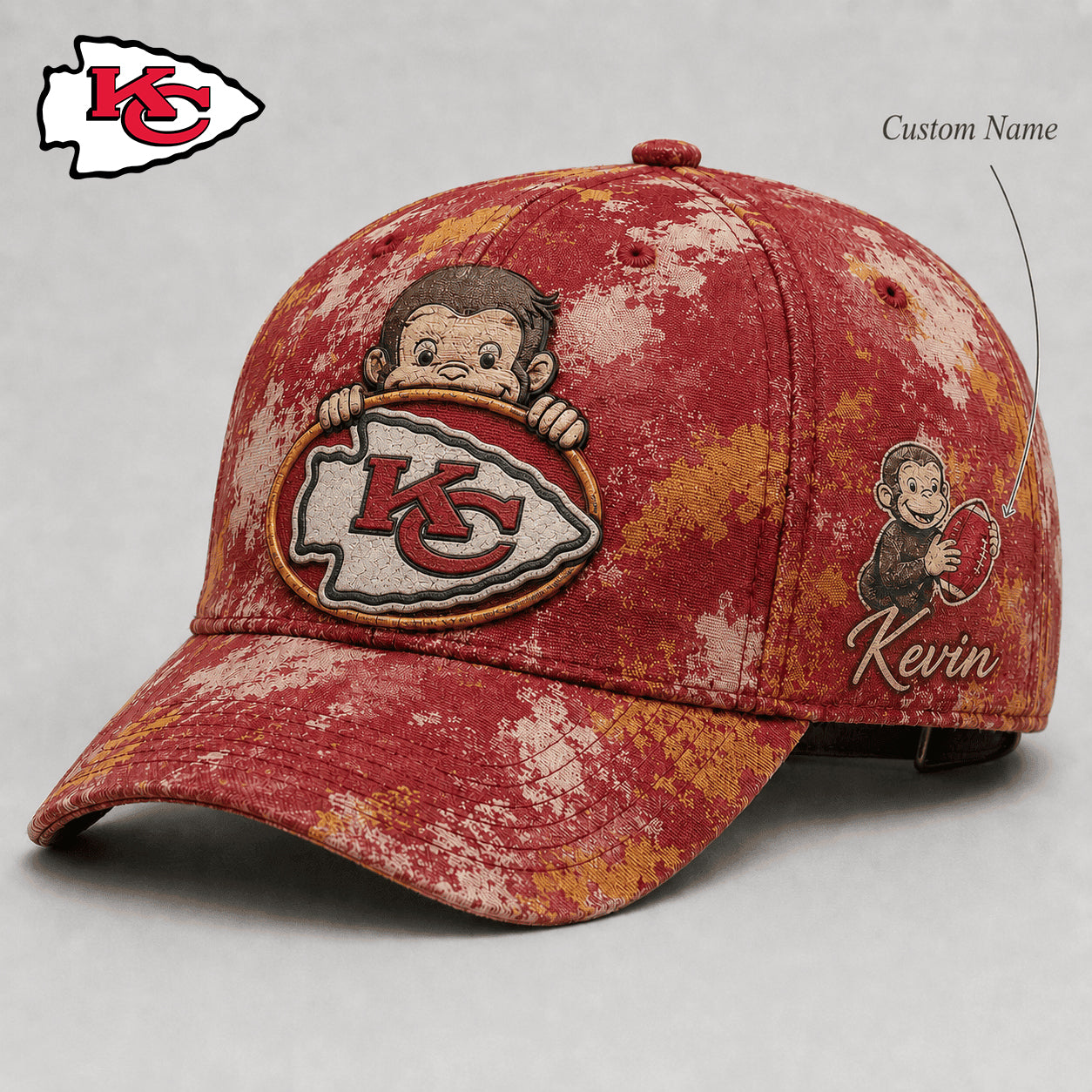 Premium NFL x KCC Curious George Custom Name Classic Cap For Passionate Game Day