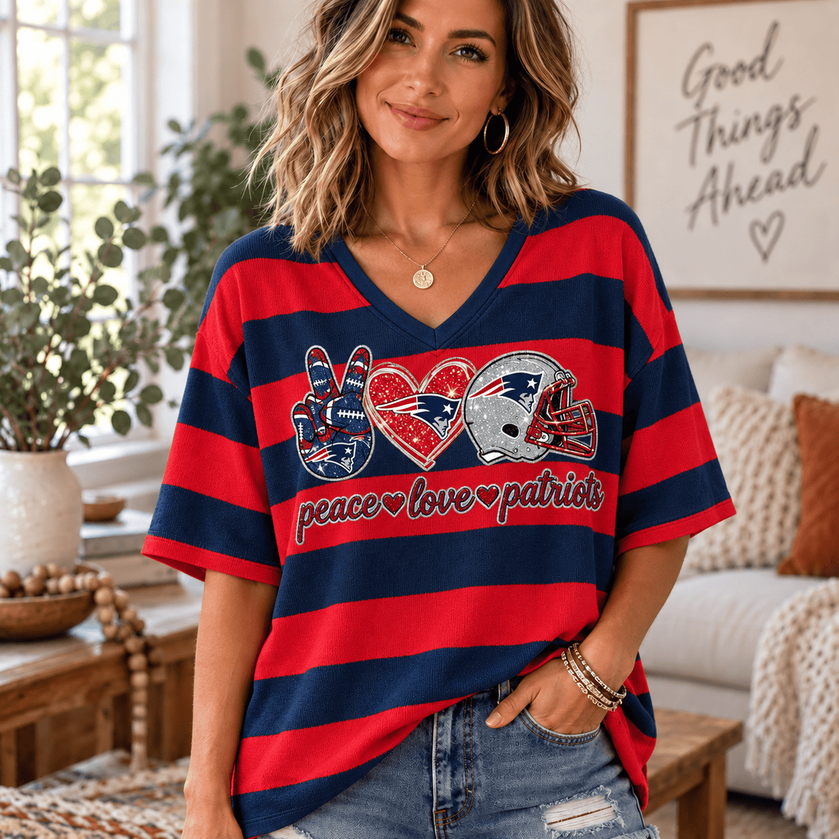 Premium NFL x NE Women V-Neck Shirt For Fan