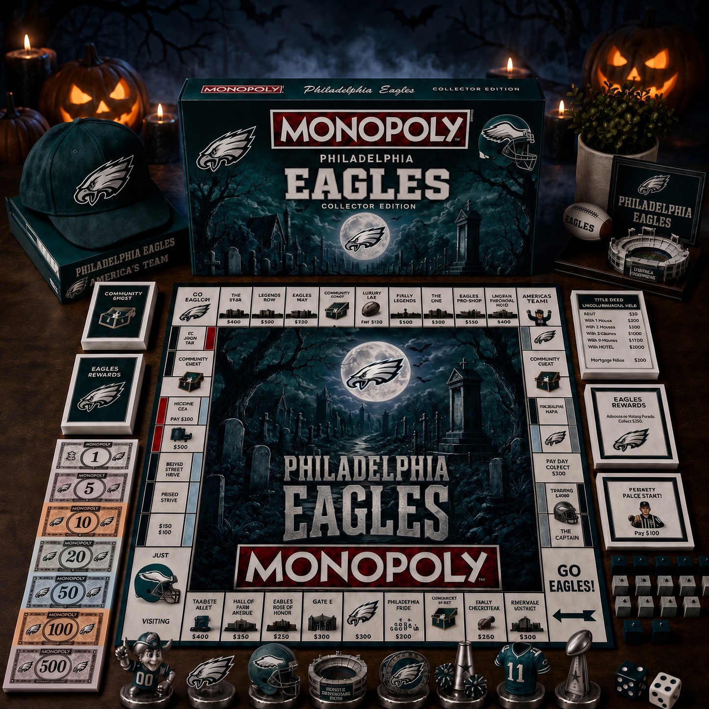 Premium NFL x PHI Halloween Theme Monopoly Collector Edition Board Game