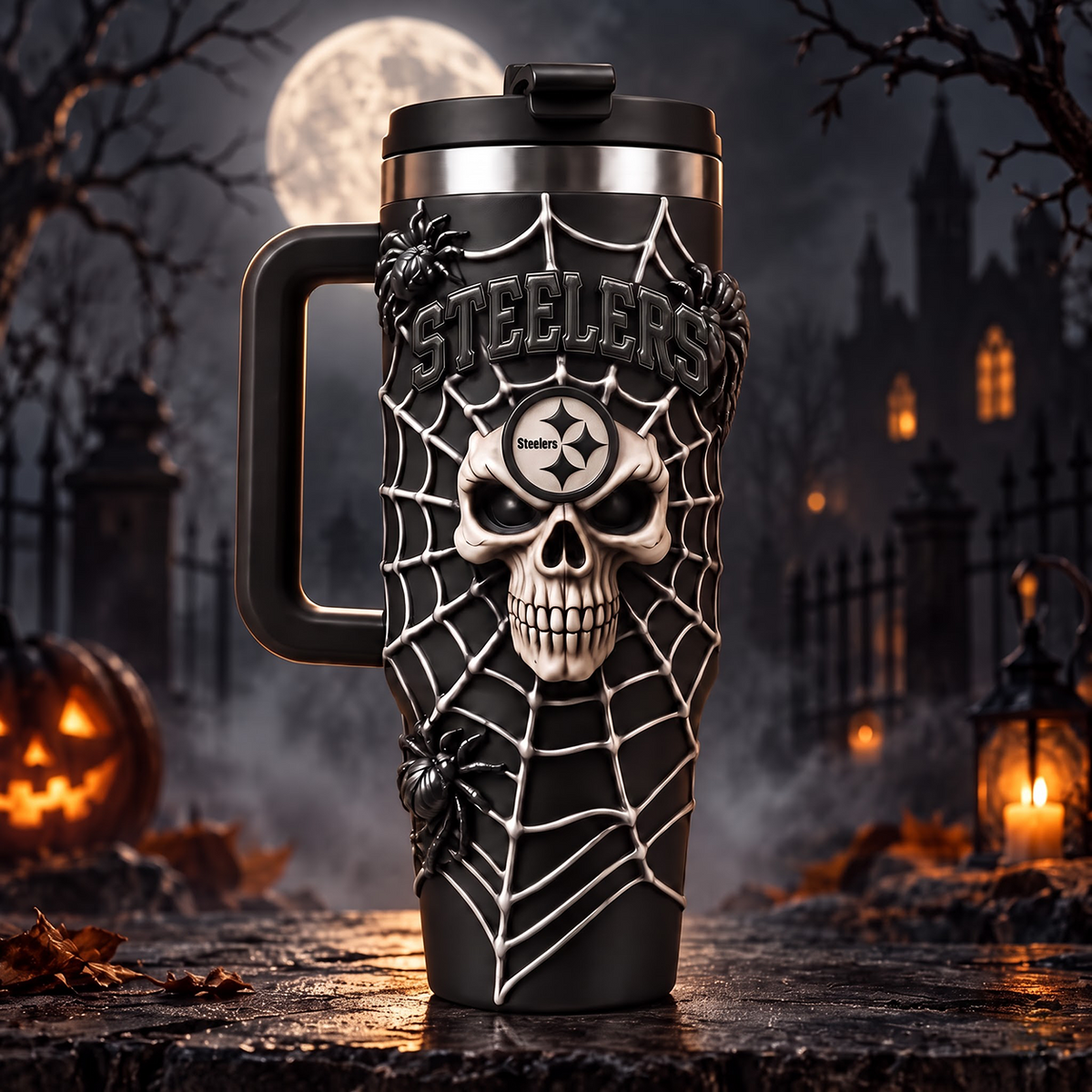 Premium NFL x PIT Skull 40oz Tumbler With Straw