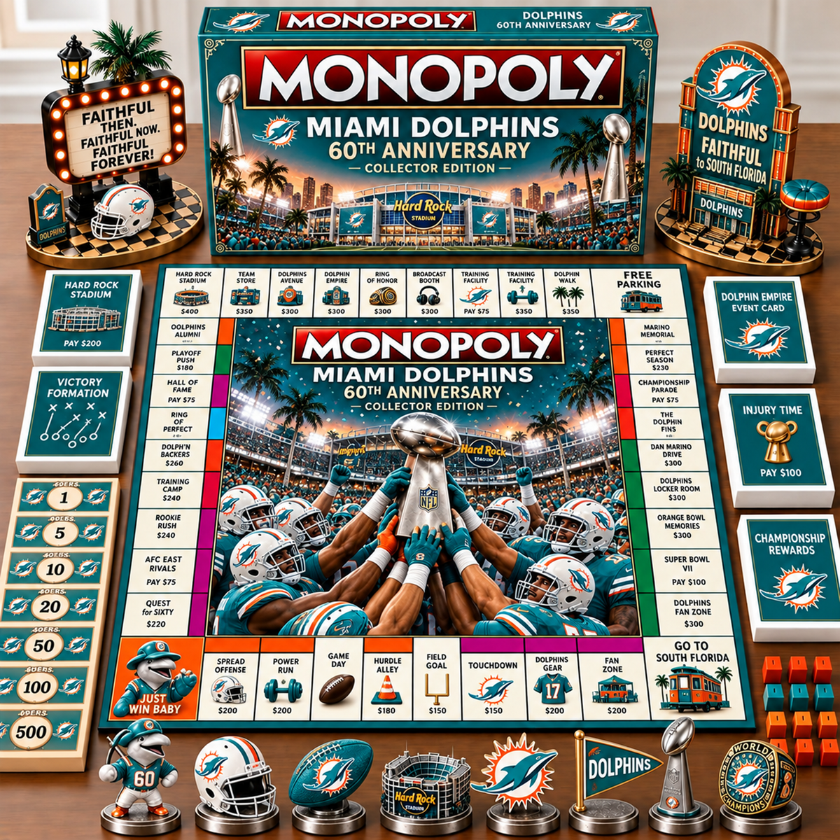 Premium NFL x MIA Champion Theme Monopoly Collector Edition Board Game