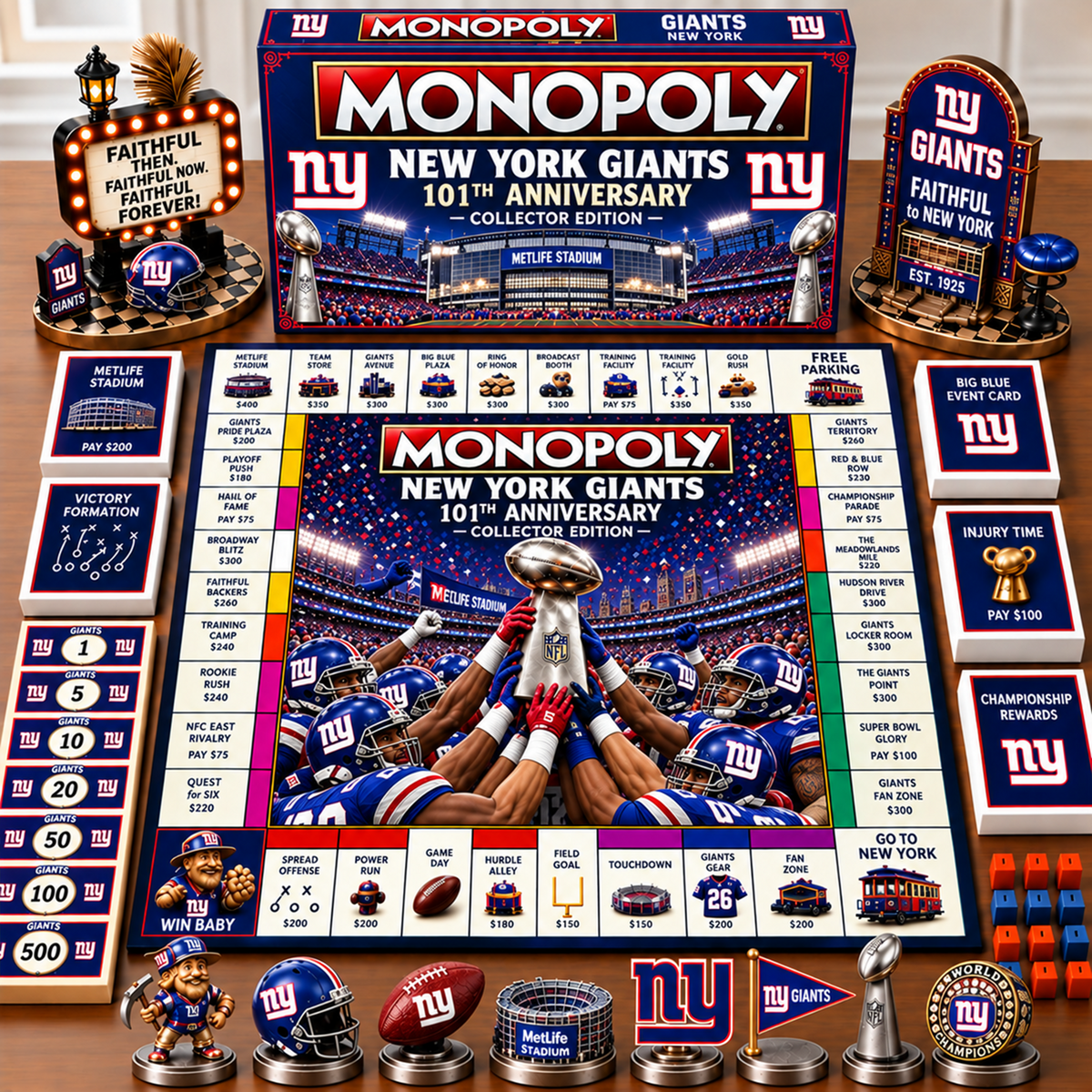Premium NFL x NYG Champion Theme Monopoly Collector Edition Board Game