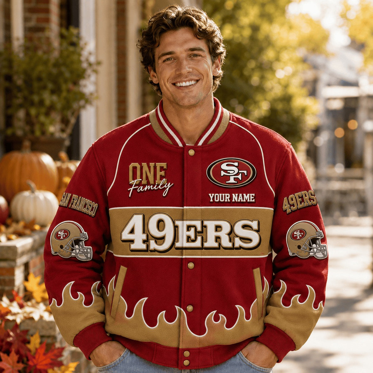 SF49 NFL Team Baseball Jacket Custom Any Name Gift For Fan
