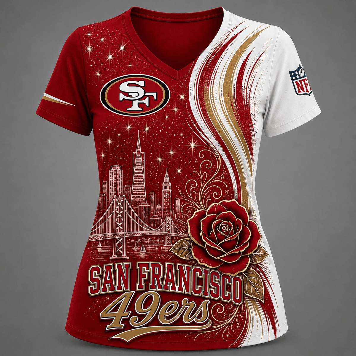 SF49 Premium NFL Floral Skyline V-neck