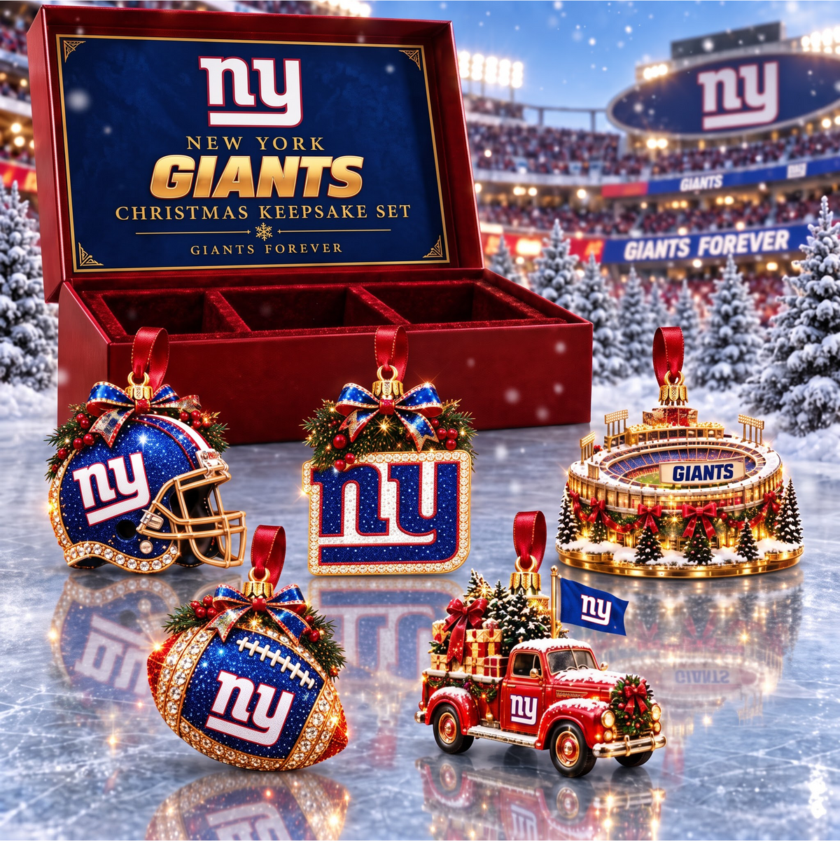 SIGNATURE NFL X NYG DELUXE Christmas KICKOFF Personalized Set Acrylic Ornament GIFT FOR FAN LIMITED EDITION