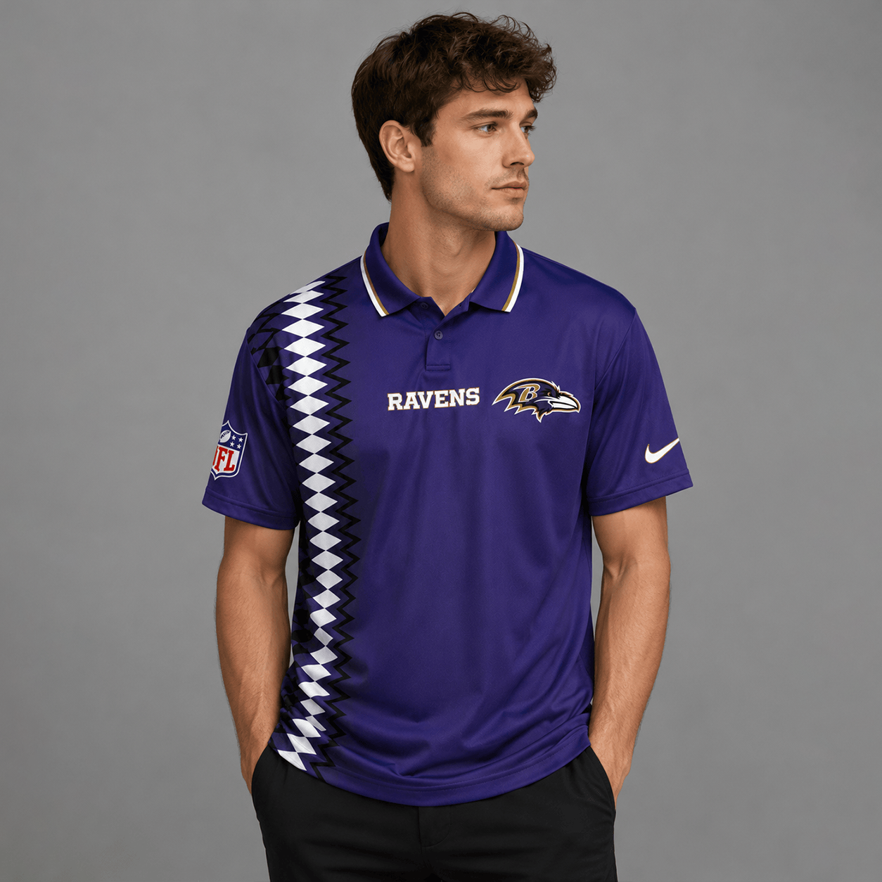 BR Premium NFL Men’s Sporty Zigzag Stripe Polo Shirt