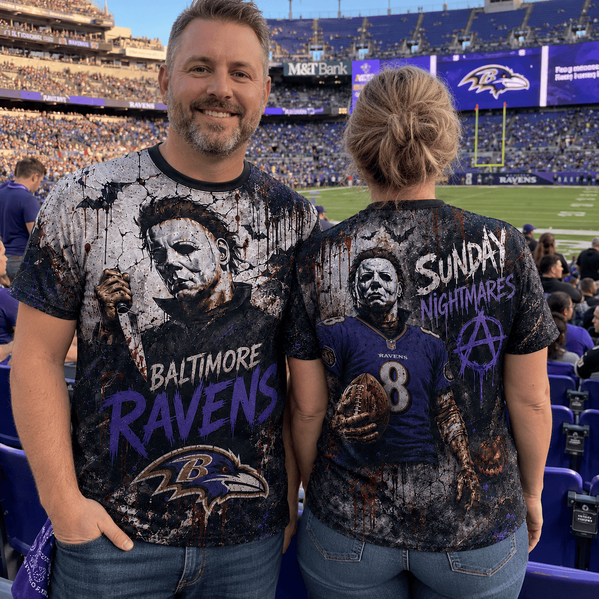 BR Premium NFL Michael Myers Sunday Nightmares 3D T-Shirt For Horror Football Fans