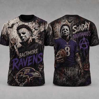 BR Premium NFL Michael Myers Sunday Nightmares 3D T-Shirt For Horror Football Fans