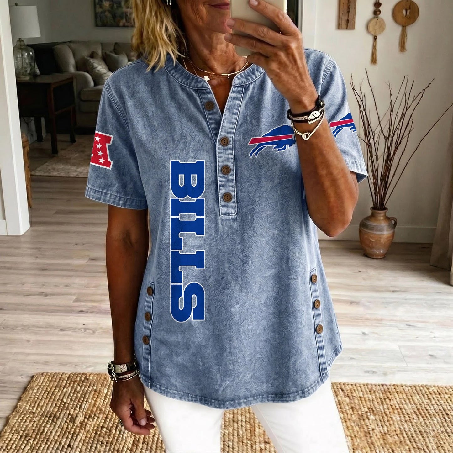 BUF x NFL Women’???s Denim Casual Tops DATND LBN 190526
