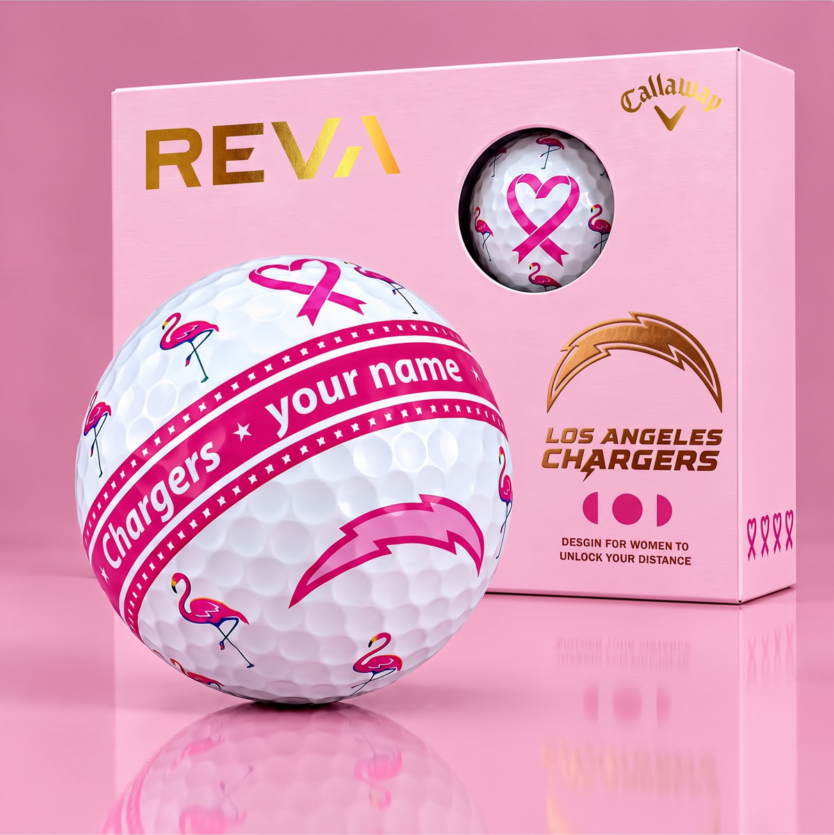 CALLAWAY REVA X PREMIUM NFL LAC DELUXE PERSONALIZED GOLF BALL FOR WOMEN TOURNAMENT LIMITED EDITION