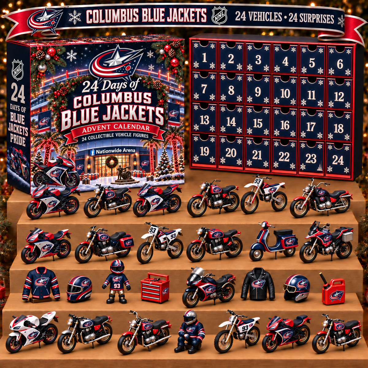 CBJ x NHL Personalized 24 Days Of Motorcycles Advent Calendar Blink Box