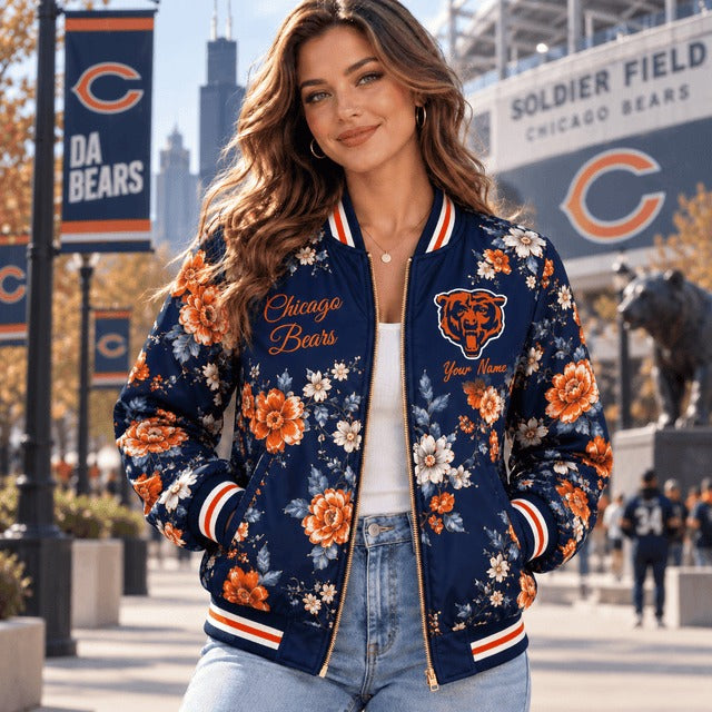 CHI NFL Baseball Jacket Custom Name For Fan