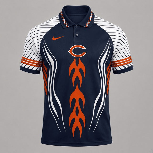 CHI Premium NFL Flame Stripe Athletic Polo Shirt
