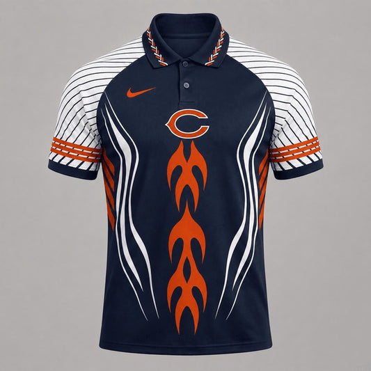 CHI Premium NFL Flame Stripe Athletic Polo Shirt