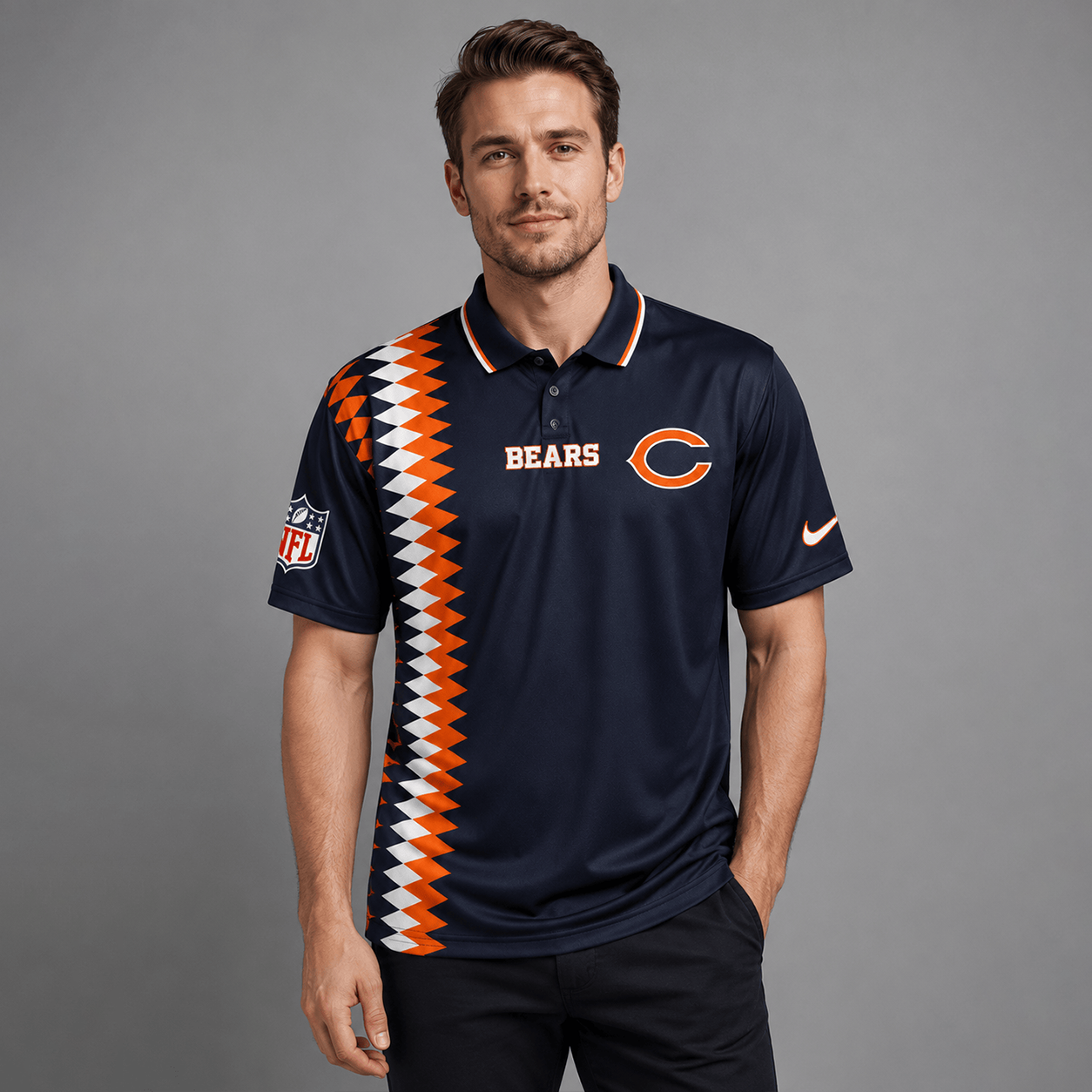 CHI Premium NFL Men’s Sporty Zigzag Stripe Polo Shirt