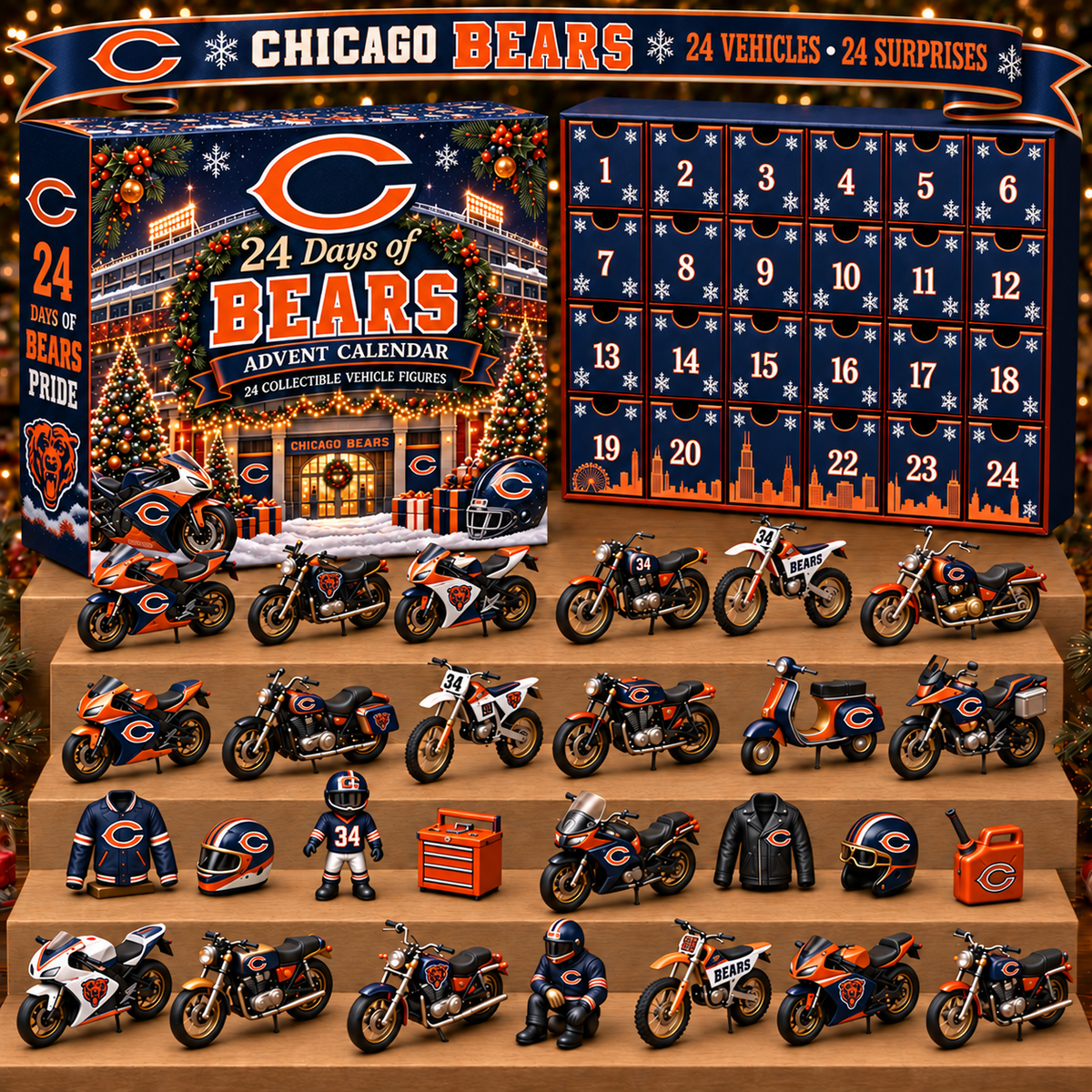 CHI x NFL Personalized 24 Days Of Motorcycles Advent Calendar Blink Box