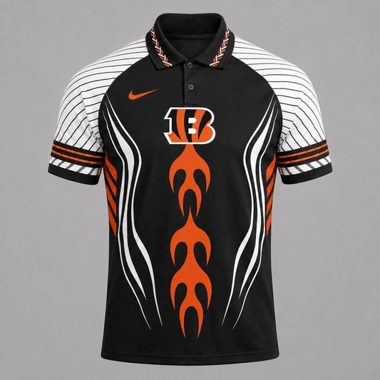 CIN Premium NFL Flame Stripe Athletic Polo Shirt