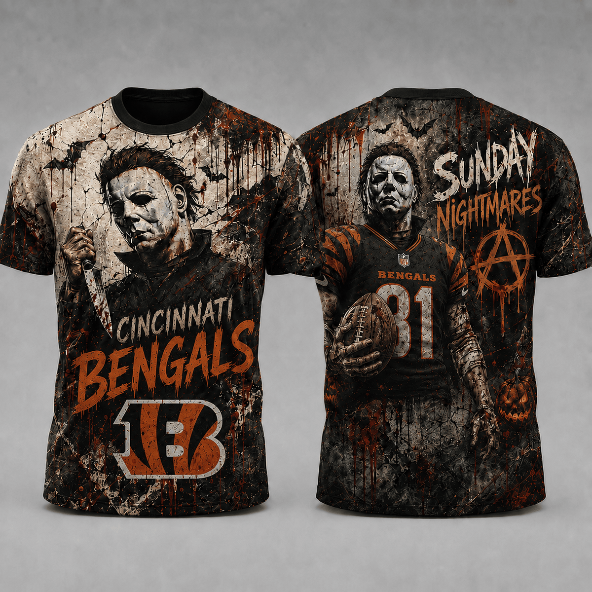 CIN Premium NFL Michael Myers Sunday Nightmares 3D T-Shirt For Horror Football Fans