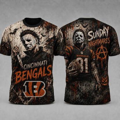CIN Premium NFL Michael Myers Sunday Nightmares 3D T-Shirt For Horror Football Fans