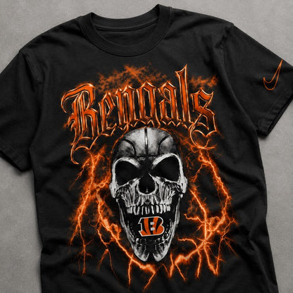 CIN Premium NFL Premium Skull Lightning Graphic T-Shirt