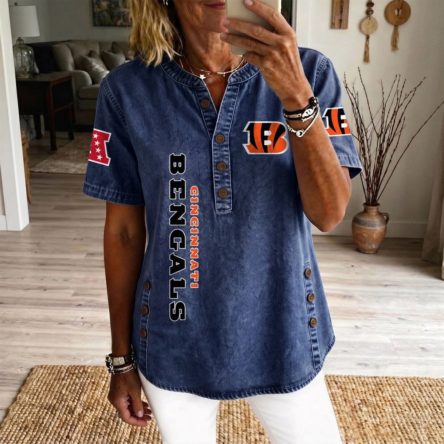 CIN x NFL Women’???s Denim Casual Tops DATND LBN 190526