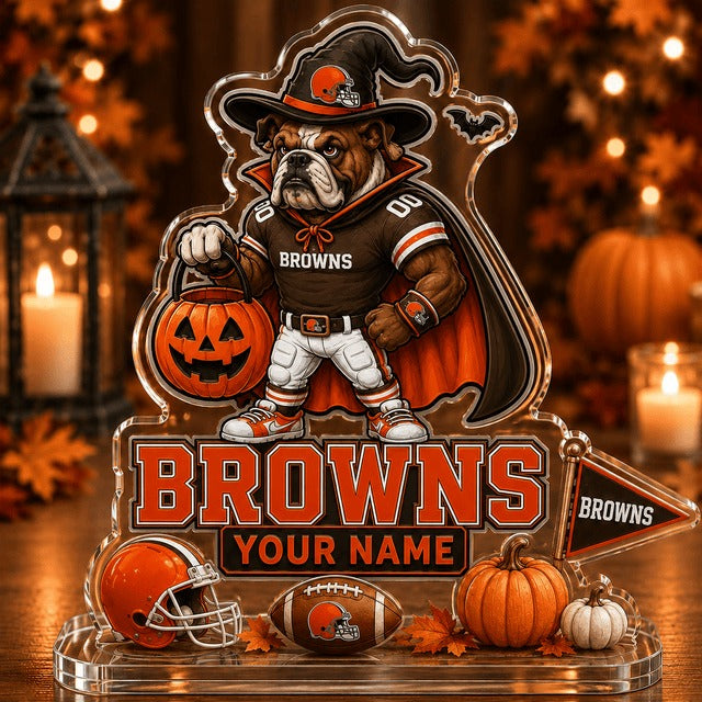 CLE NFL Halloween Acrylic Block Plaque Personalized Gift For Fan