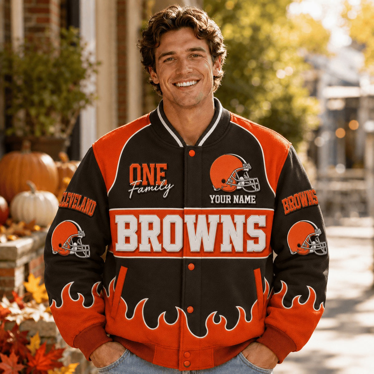 CLE NFL Team Baseball Jacket Custom Any Name Gift For Fan