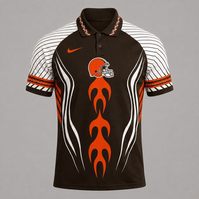 CLE Premium NFL Flame Stripe Athletic Polo Shirt