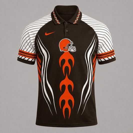 CLE Premium NFL Flame Stripe Athletic Polo Shirt