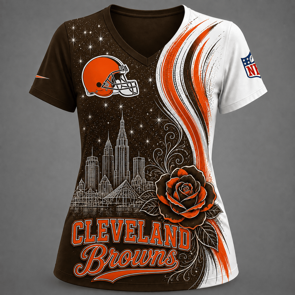 CLE Premium NFL Floral Skyline V-neck