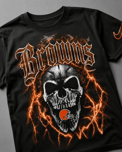 CLE Premium NFL Premium Skull Lightning Graphic T-Shirt