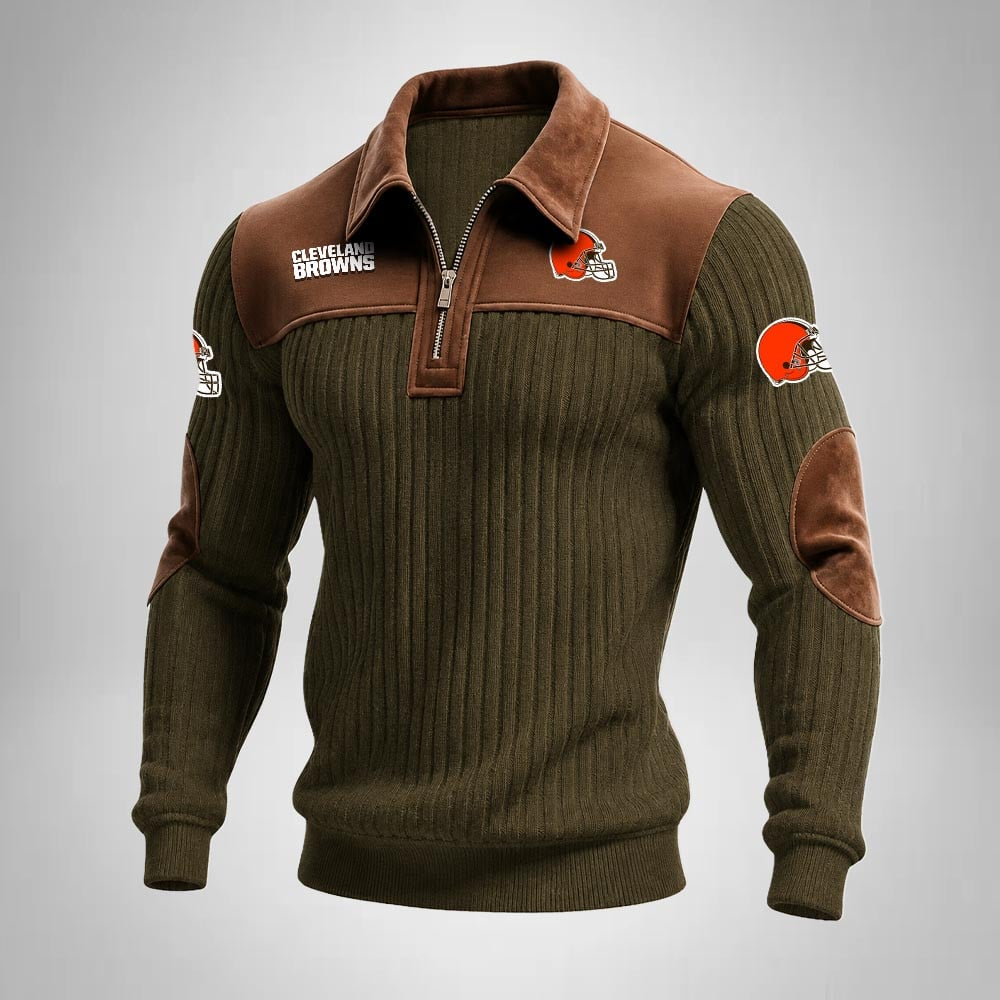 CLE x NFL Men‘s Suede Zip-up Polo Shirt