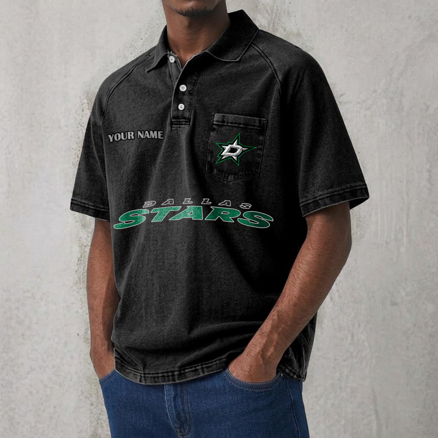 DAL x NHL Men's Distressed Turn-Down Collar Polo DATND TANTD 250526