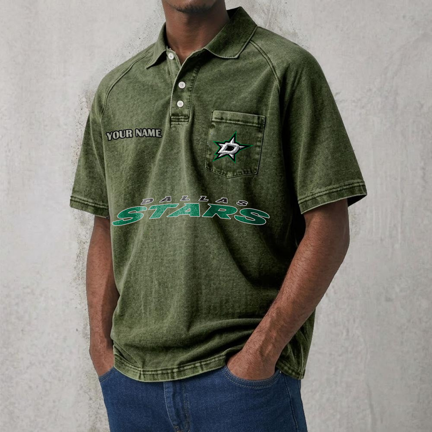 DAL x NHL Men's Distressed Turn-Down Collar Polo DATND TANTD 250526