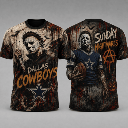 DC Premium NFL Michael Myers Sunday Nightmares 3D T-Shirt For Horror Football Fans