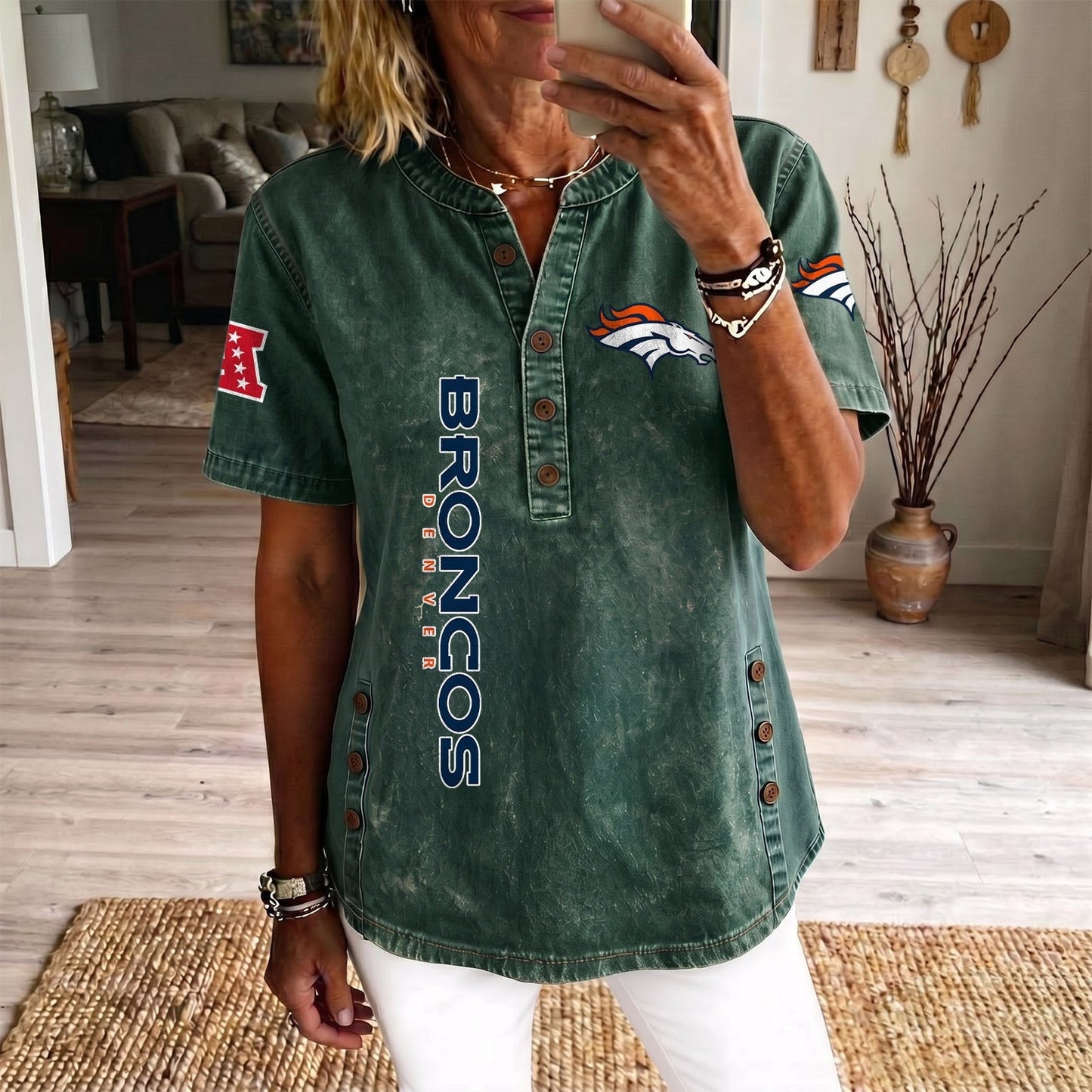 DEN x NFL Women’???s Denim Casual Tops DATND LBN 190526