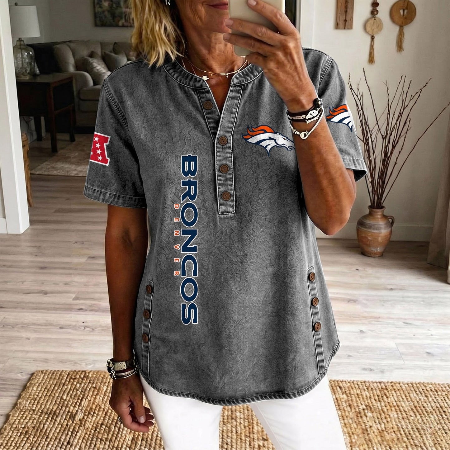 DEN x NFL Women’???s Denim Casual Tops DATND LBN 190526