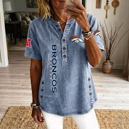DEN x NFL Women’???s Denim Casual Tops DATND LBN 190526