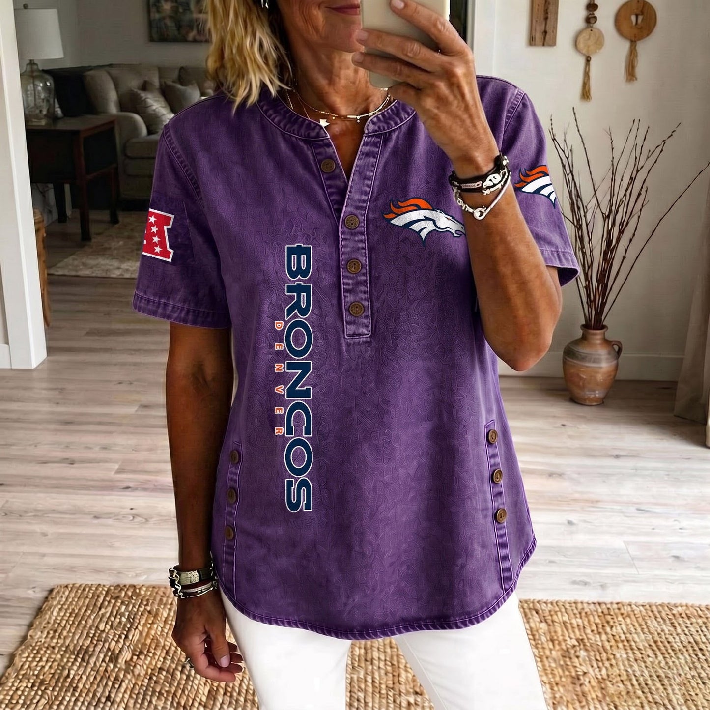 DEN x NFL Women’???s Denim Casual Tops DATND LBN 190526