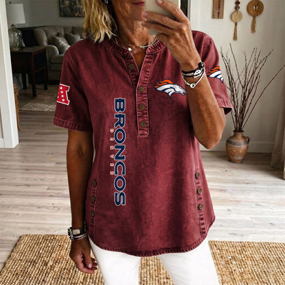 DEN x NFL Women’???s Denim Casual Tops DATND LBN 190526