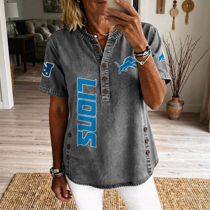 DET x NFL Women’???s Denim Casual Tops DATND LBN 190526