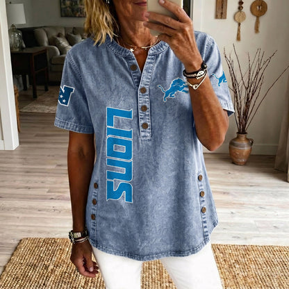 DET x NFL Women’???s Denim Casual Tops DATND LBN 190526