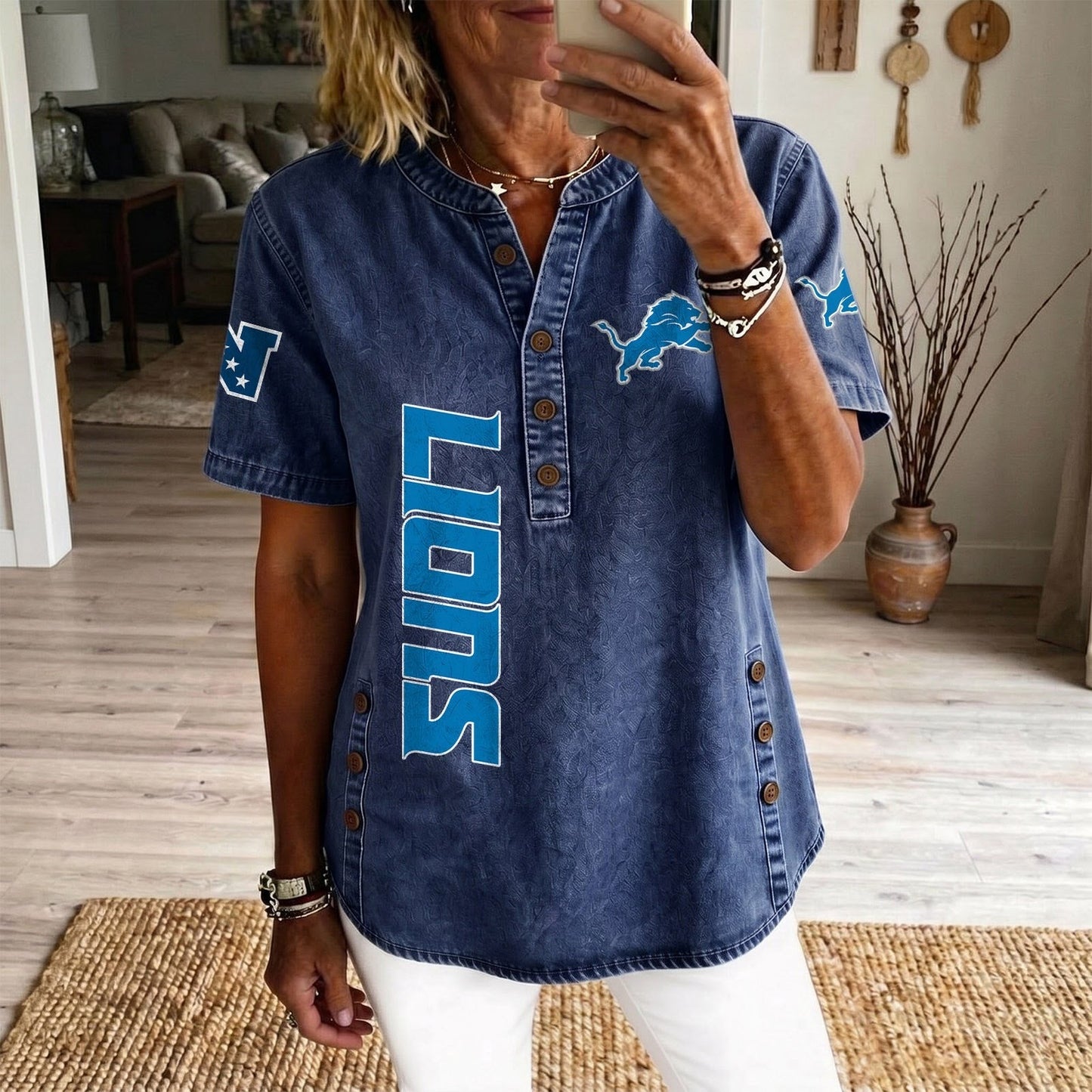 DET x NFL Women’???s Denim Casual Tops DATND LBN 190526