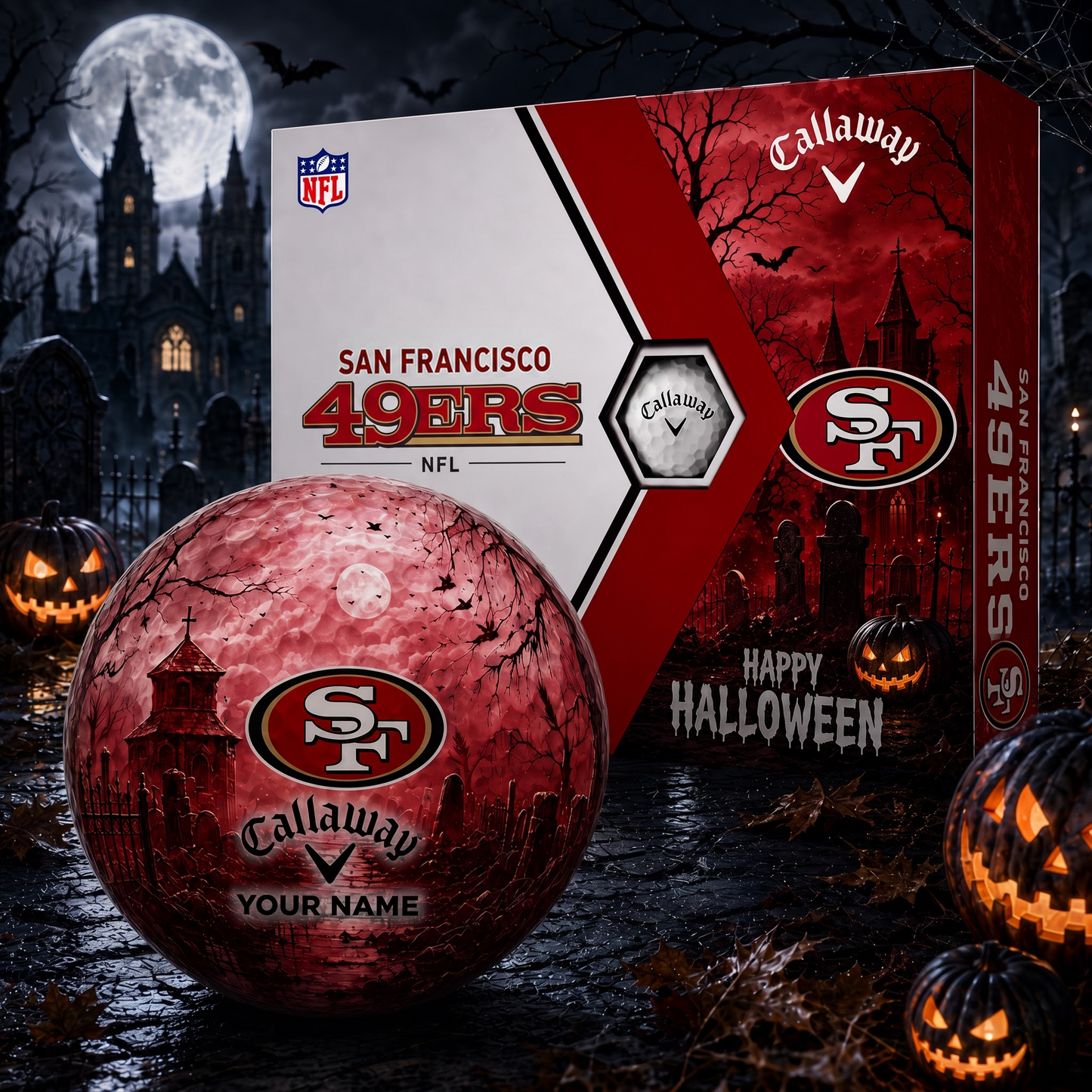 Exclusive NFL x SF Halloween V1 Personalized Name Golf Ball